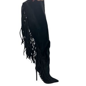 NEW LFL Lust For Life Women's Black SUEDE FRINGED Over Knee Boot Size 6.5 IN BOX